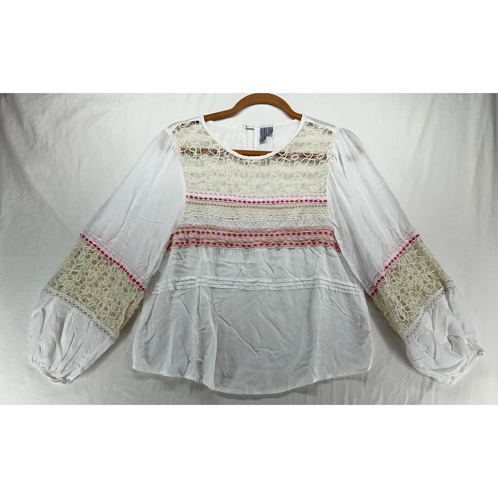 Anthropologie Bl^nk London White Crochet Lace Embroidered Boho Peasant Blouse S